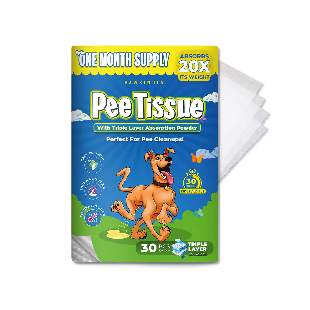 Pawsindia Pet Pee Pads for Dogs & Cats | Triple Layer Leak-Proof Training Pads | Super Absorbent | Odor Control | Disposable Pee Tissue | 30 PCS (30 x 40 cm)