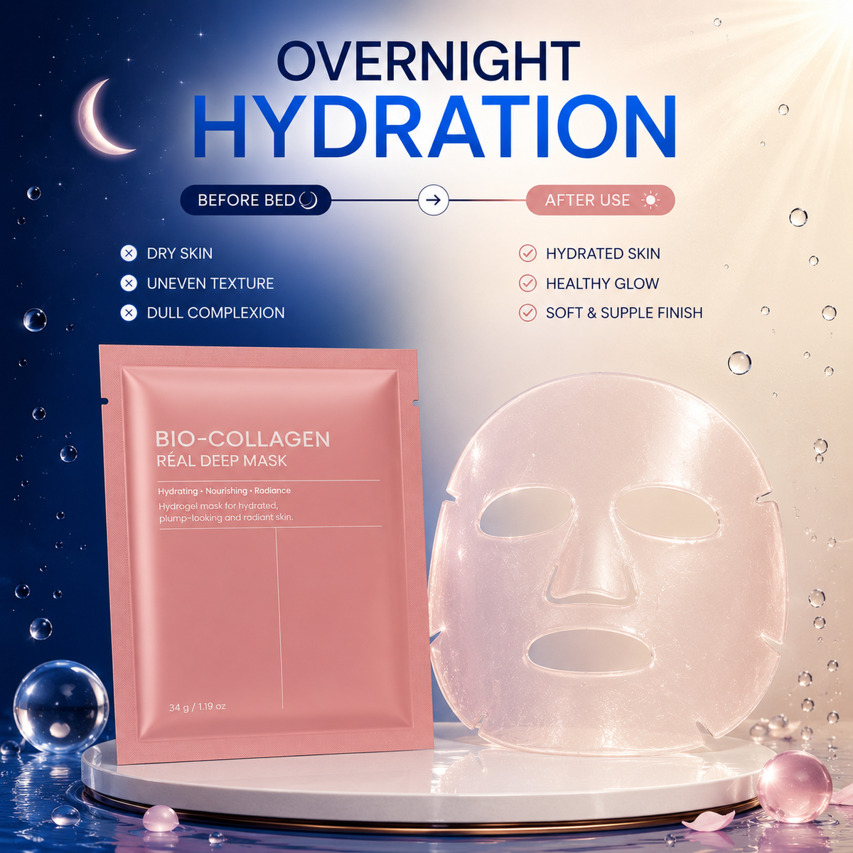 Bio-Collagen Face Mask | Instant Glass Glow & Deep Hydration