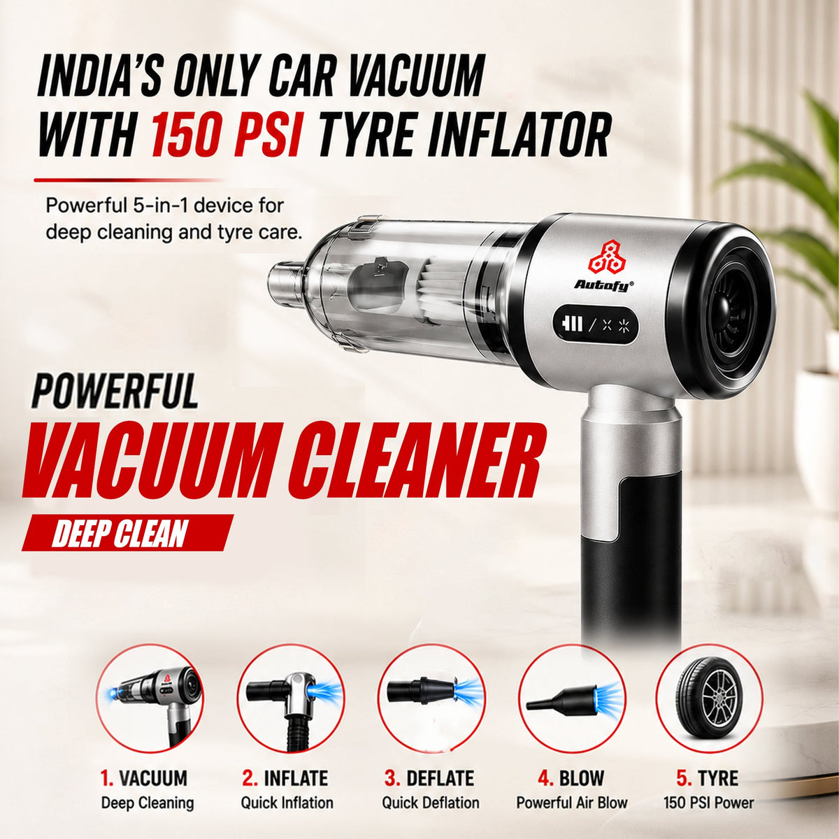 Autofy Bolt 5-in-1 Wireless Car Vacuum Cleaner