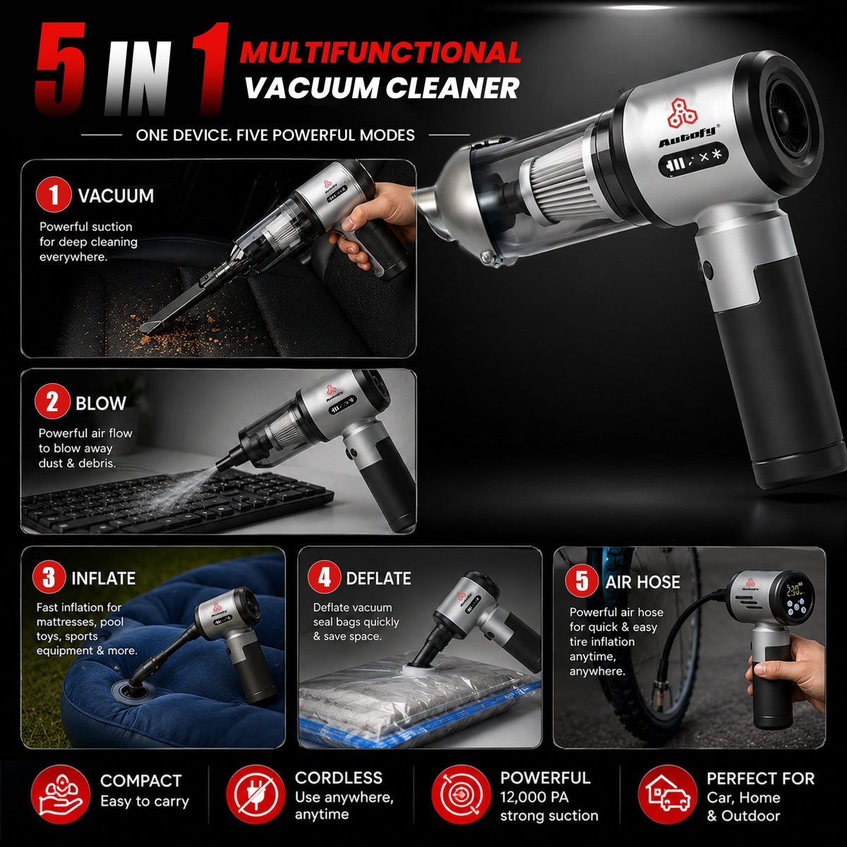Autofy Bolt 5-in-1 Wireless Car Vacuum Cleaner
